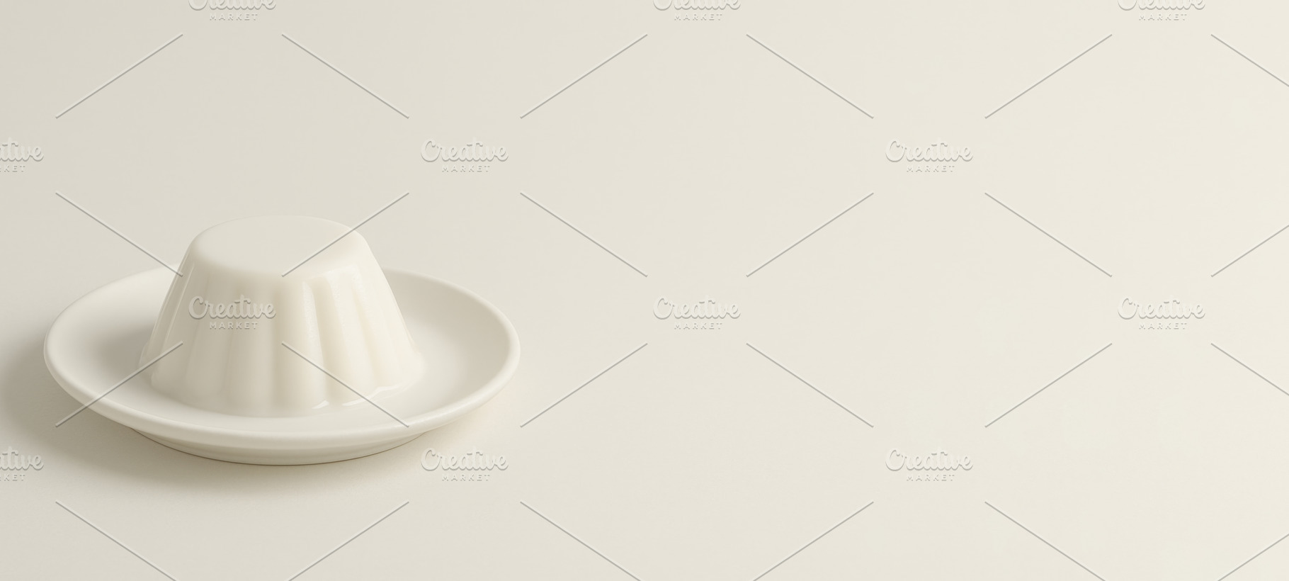White ceramic jelly mold on plate against neutral background, co, a Photo by Dvoevnore photos