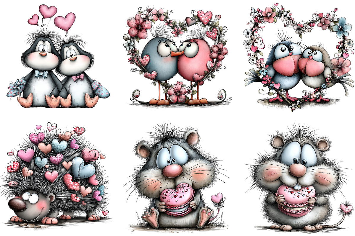 Whimsical Valentine Animals Clipart, an Illustration by DreamArtGraphic (Photo 3 of 4)