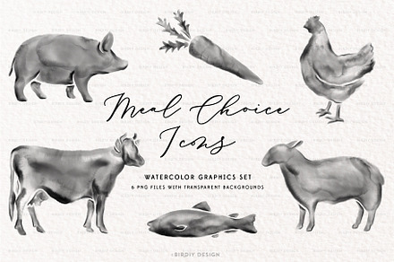 Watercolor Meal Choice Icons Set