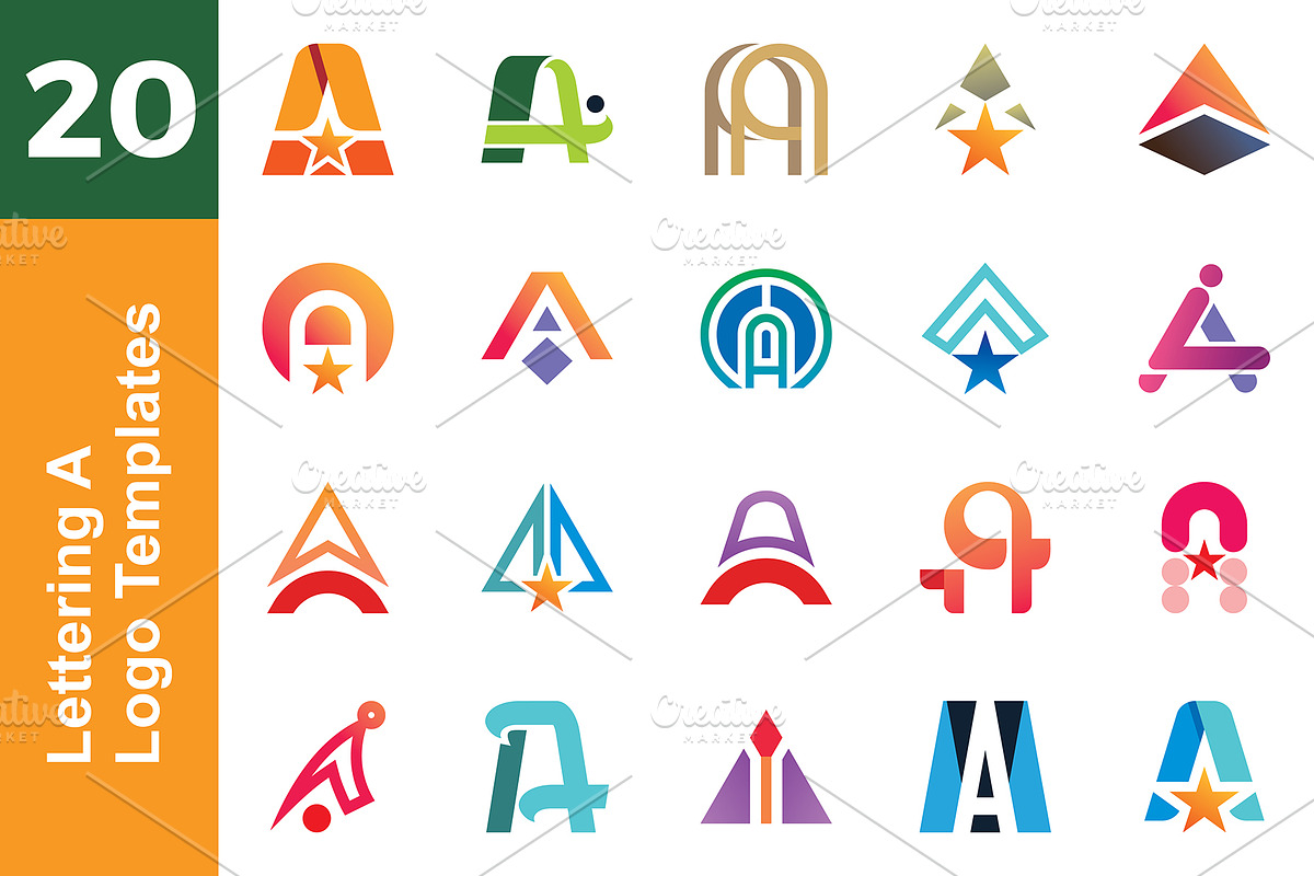20 Logo Lettering A Template Bundle, a Branding & Logo Template by Acongraphic (Photo 1 of 21)