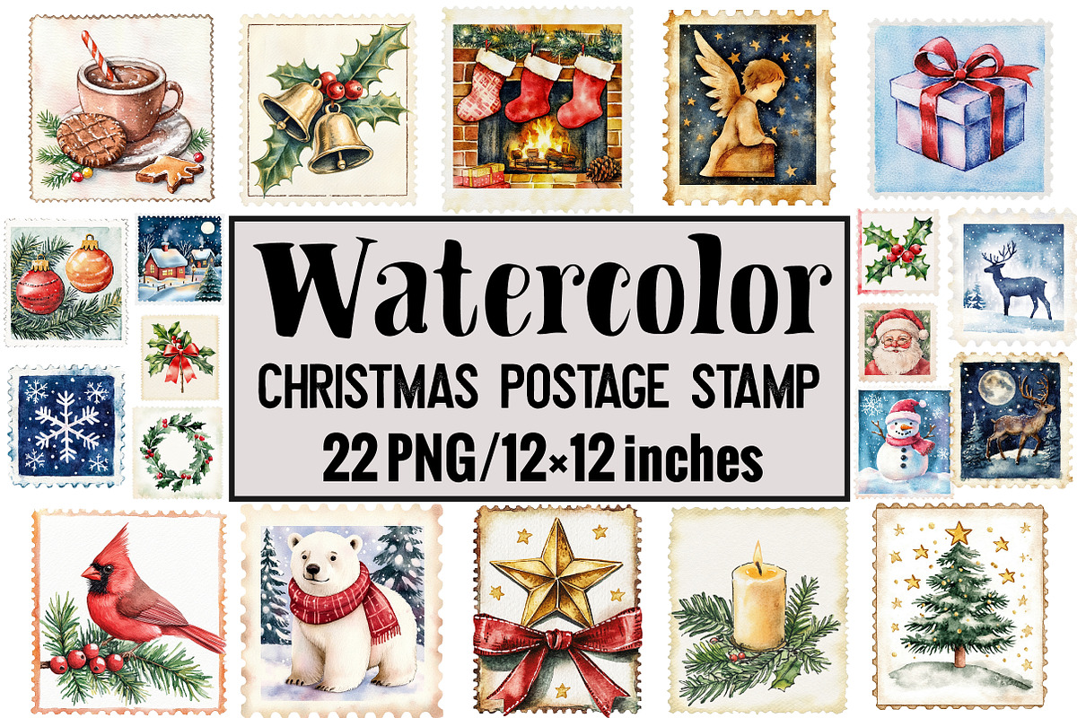 Christmas Postage Stamp Clipart, an Illustration by Design Market (Photo 1 of 3)