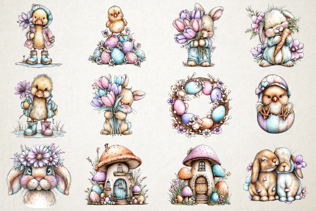 Whimsical Happy Easter PNG Clipart, an Illustration by RobertsArt (Photo 2 of 5)
