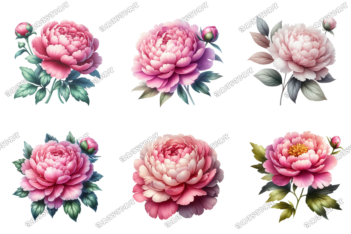Watercolor Pink Peonies Clipart PNG, an Illustration by designcity5 (Photo 3 of 5)