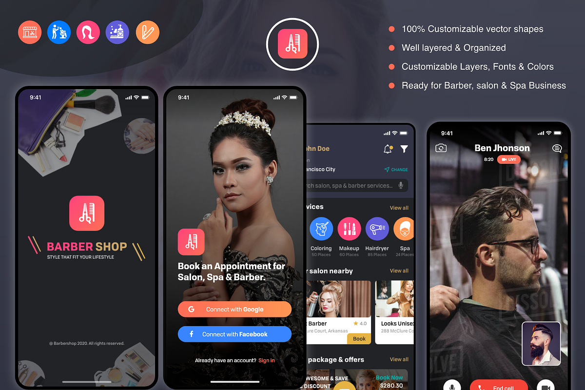 Barber & Salon UI Kit, an App Template by UX Design Master (Photo 3 of 13)