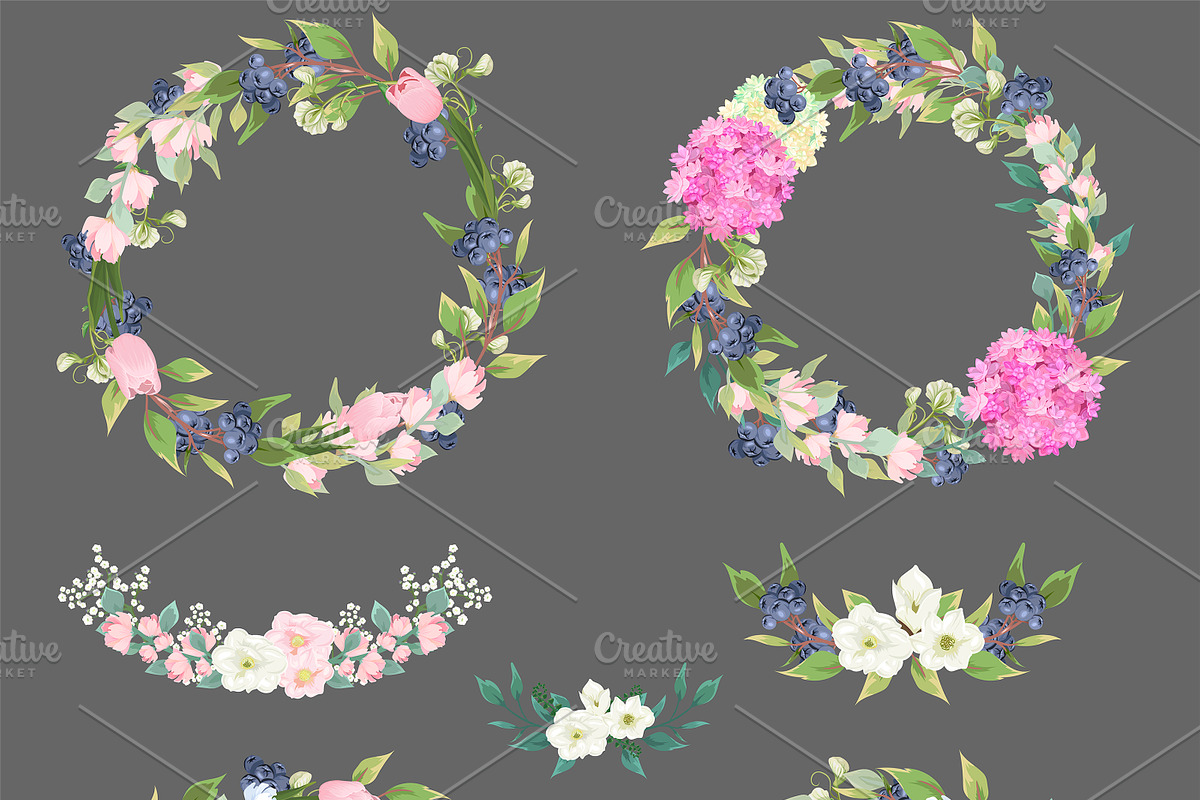 Flower wreaths and branches, a Decorative Illustration by HmarkaShop (Photo 4 of 6)