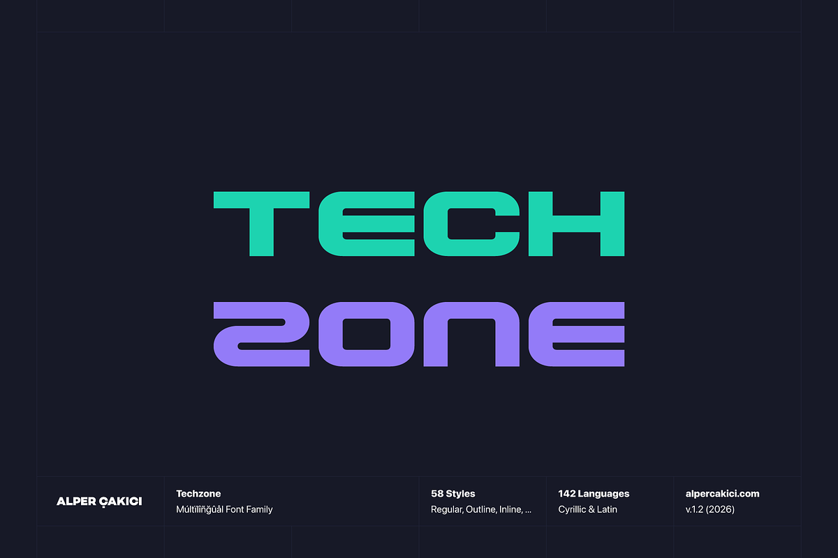Techzone Cyrillic & Technologic Font, a Sans Serif Font by alpercakici (Photo 1 of 13)