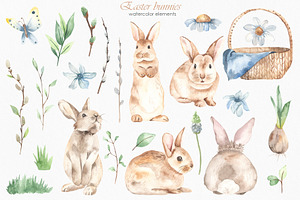 Easter Bunnies Watercolor