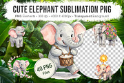 Cute Elephant Sublimation PNG, an Animal Illustration by Artnoy (Thumbnail 1 of 18)