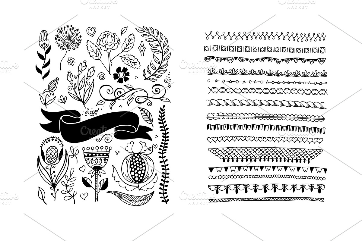 800+ DOODLE ELEMENTS SET, a Templates & Theme by karakotsya (Photo 14 of 24)