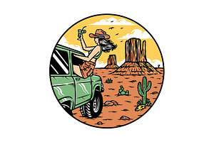 woman with her car in the desert, a Person Illustration by gunaonedesign