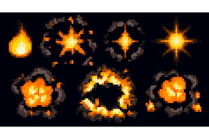 Pixel art explosion and fire effects, an Object Illustration by art PVP - market