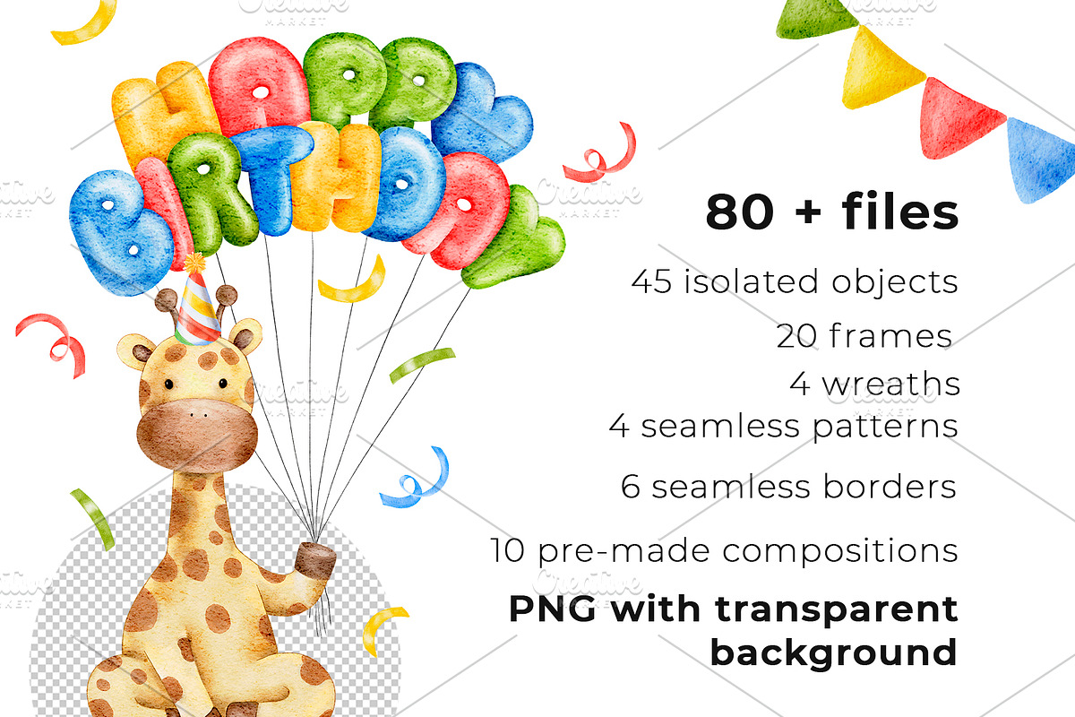 Baby Birthday watercolor clipart, a Seasonal Illustration by Eves_Aquadreams (Photo 2 of 13)