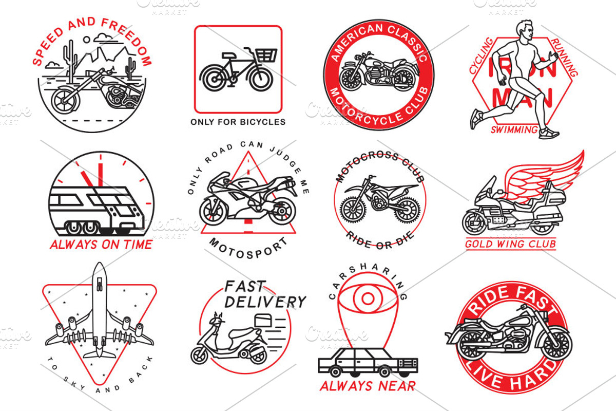 12 motorcycle and sport emblems, an Illustration by WINS Doodle shop (Photo 1 of 2)