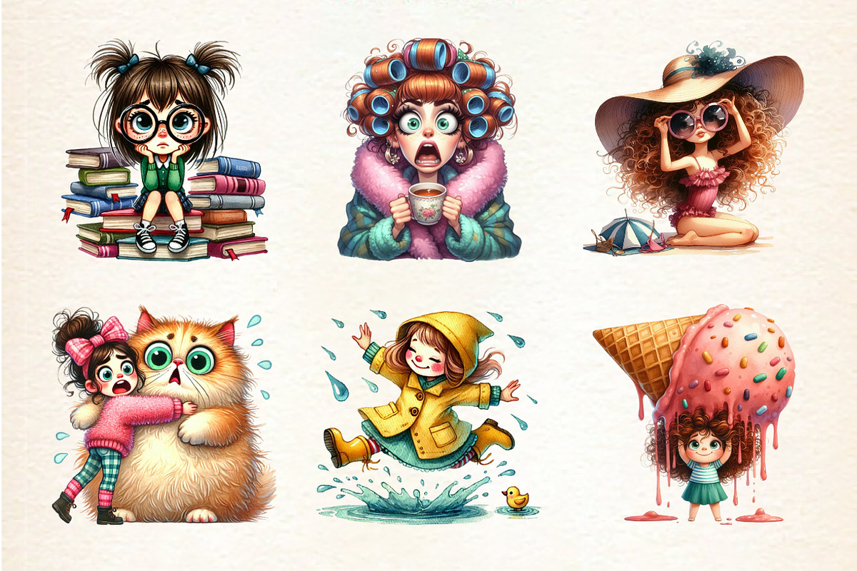 Funny Quirky Girl Clipart Funny Girl, an Illustration by DreamArtGraphic (Photo 2 of 4)