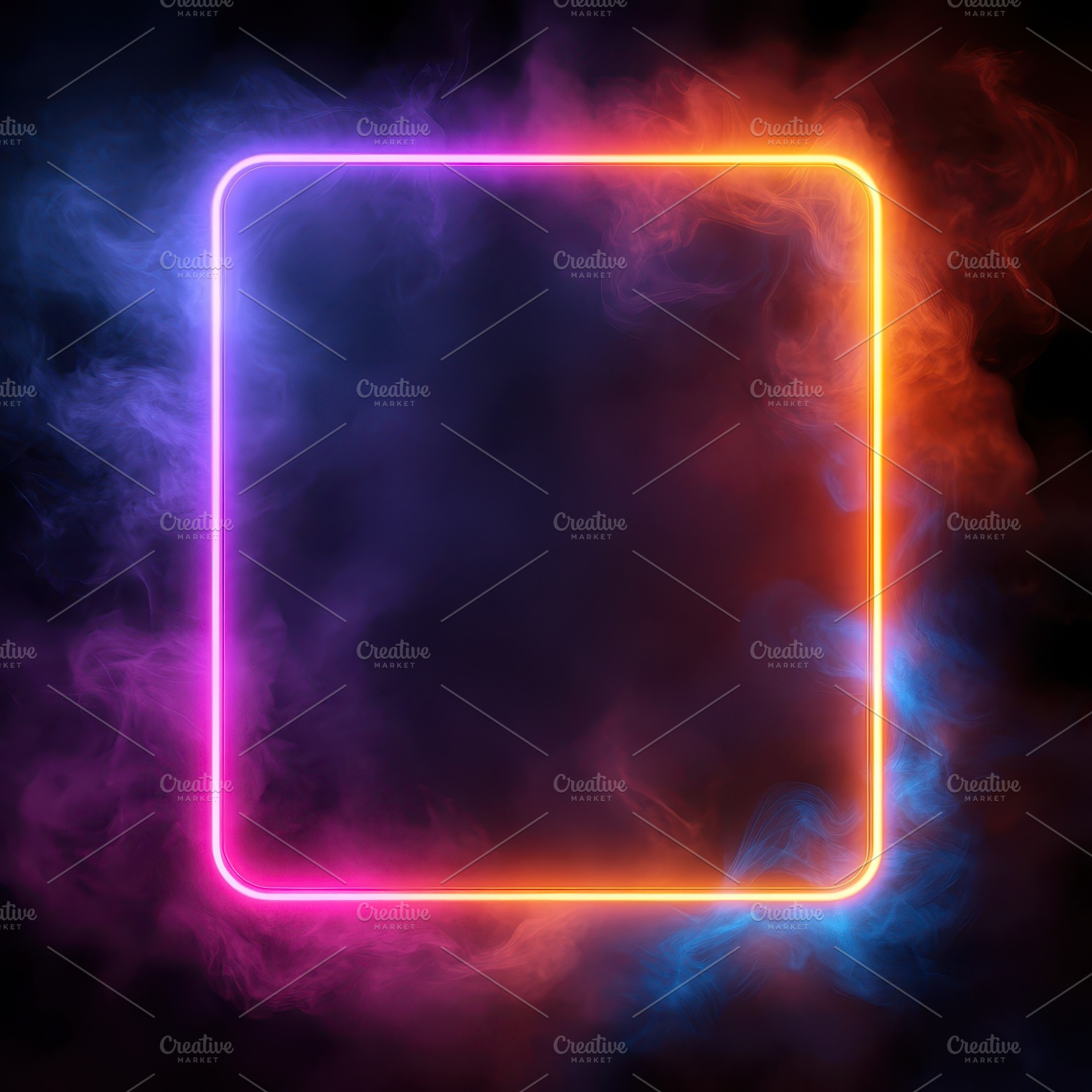 Neon Square Frame Glowing in Smoke V, an Abstract Photo by Pixeness Studio