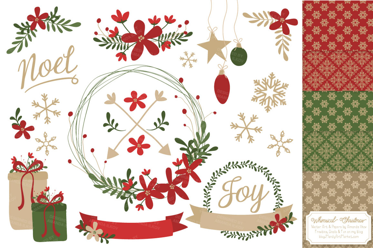 Whimsical Christmas Clipart & Papers, an Illustration by Amanda Ilkov (Photo 1 of 5)