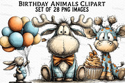 Birthday Animals Clipart, an Illustration by Craft Nest (Thumbnail 1 of 6)