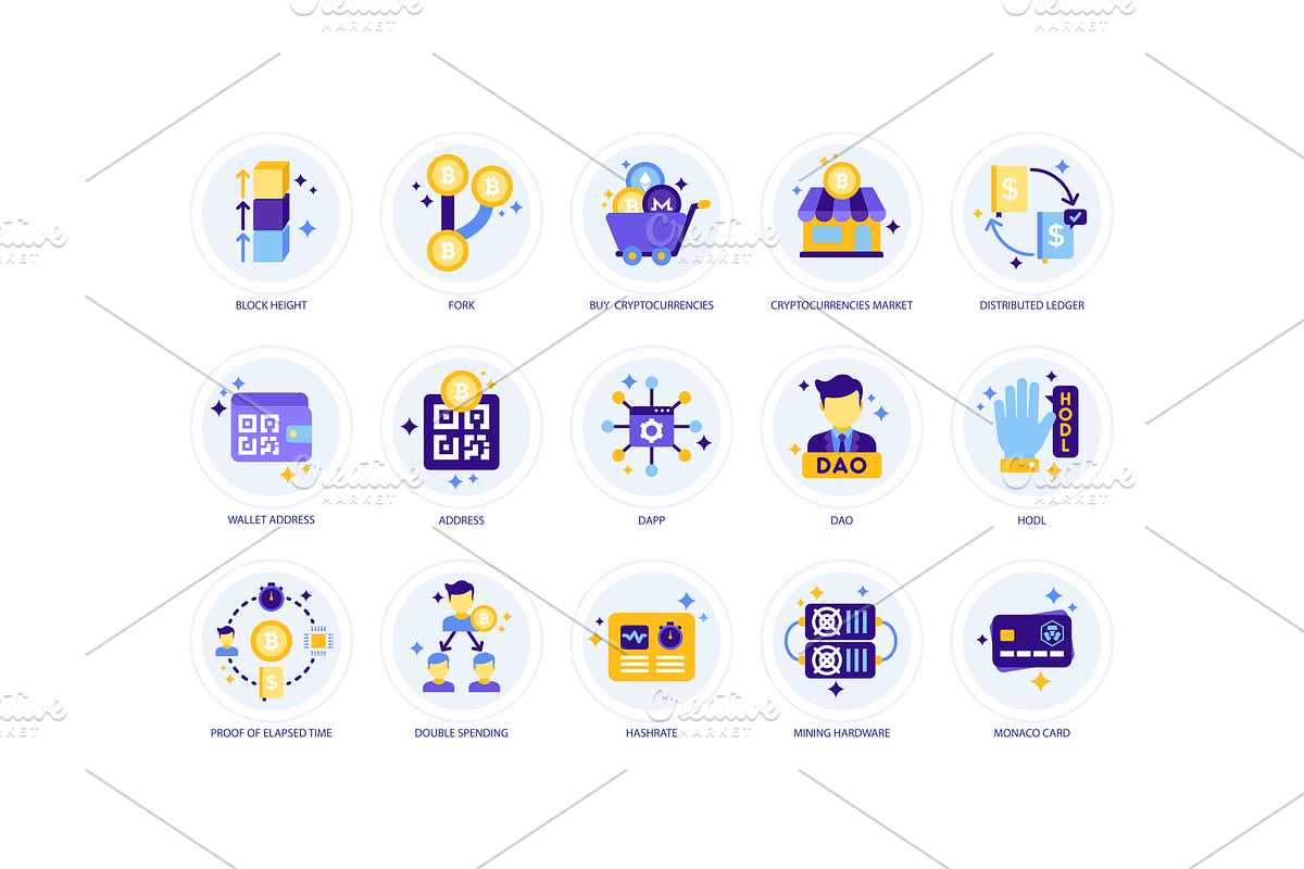 105 Cryptocurrency Icons, an Icon by Flat Icons | Creative Market
