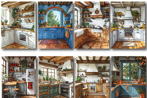 Cottagecore Kitchen Coloring Pages, a Decorative Illustration by Design Home