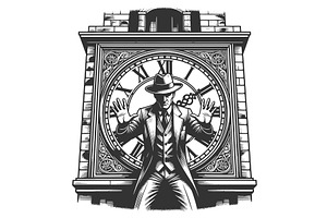Man Controlling Time In Front Of, a Person Illustration by AlexArt