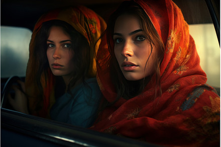 Beautiful young women friends in car, a Person Photo by Ylivdesign
