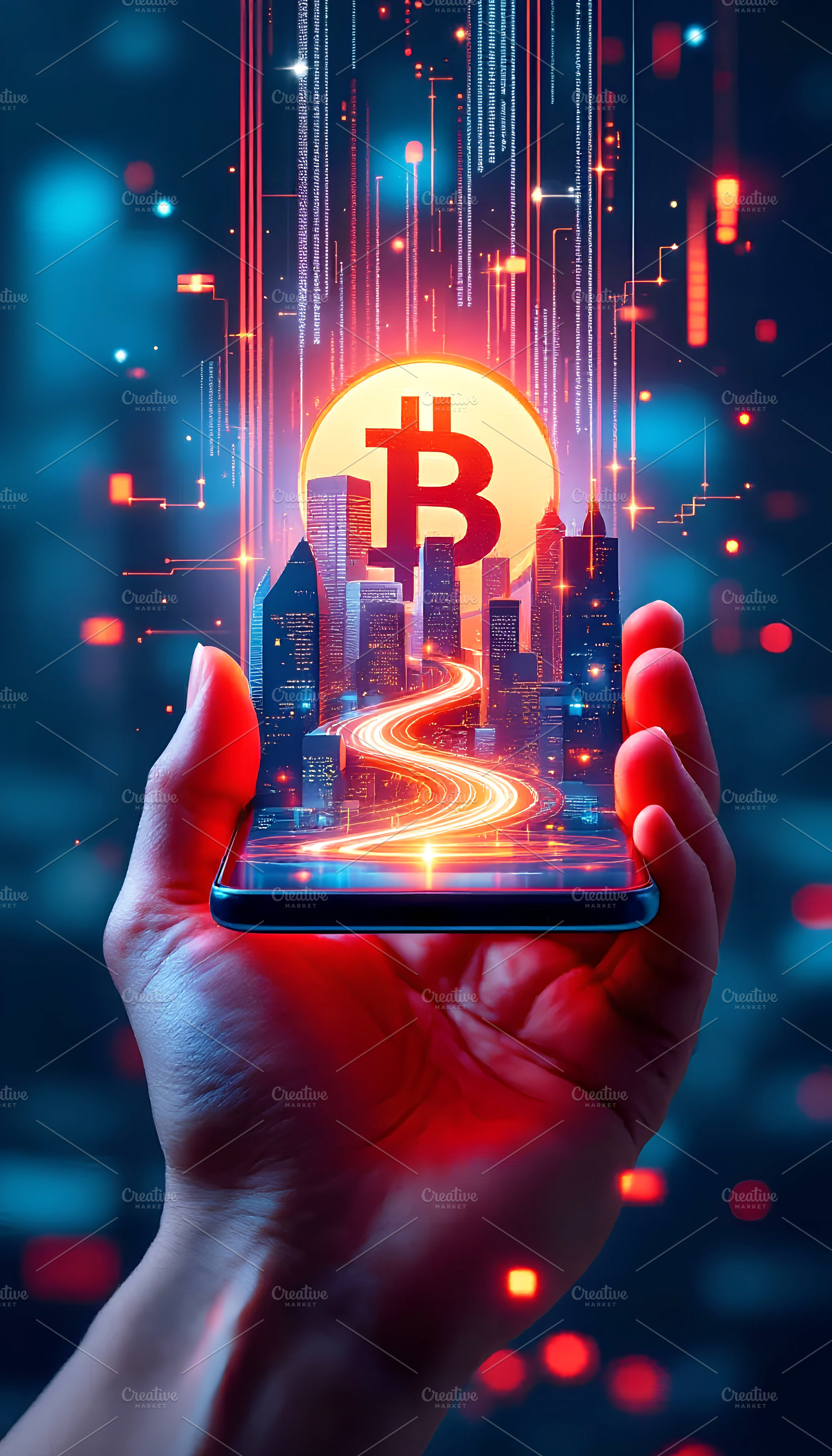 Bitcoin Cryptocurrency Cityscape on, a Technology Photo by Stock Shape
