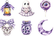 Purple Gingham Halloween Clipart, an Illustration by CraftArtStudio (Thumbnail 2 of 6)