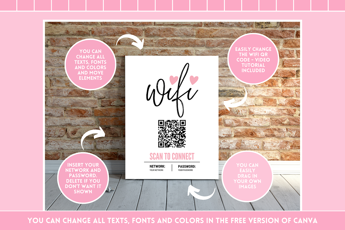Pink & Black WiFi QR Code Sign, a Flyer Template by SunshineStudioBoutique (Photo 6 of 10)