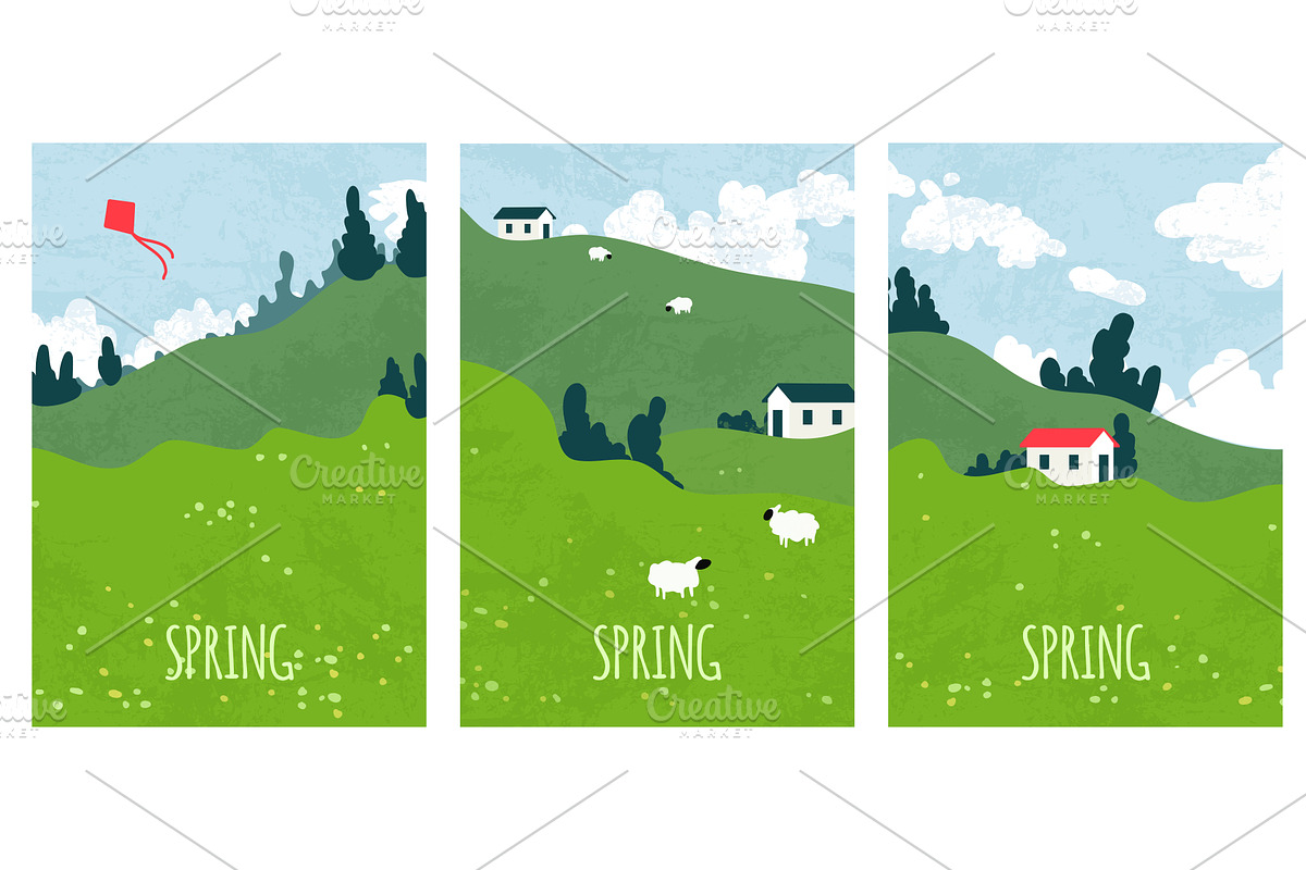 Green grass hills, spring meadow, an Illustration by art PVP - market