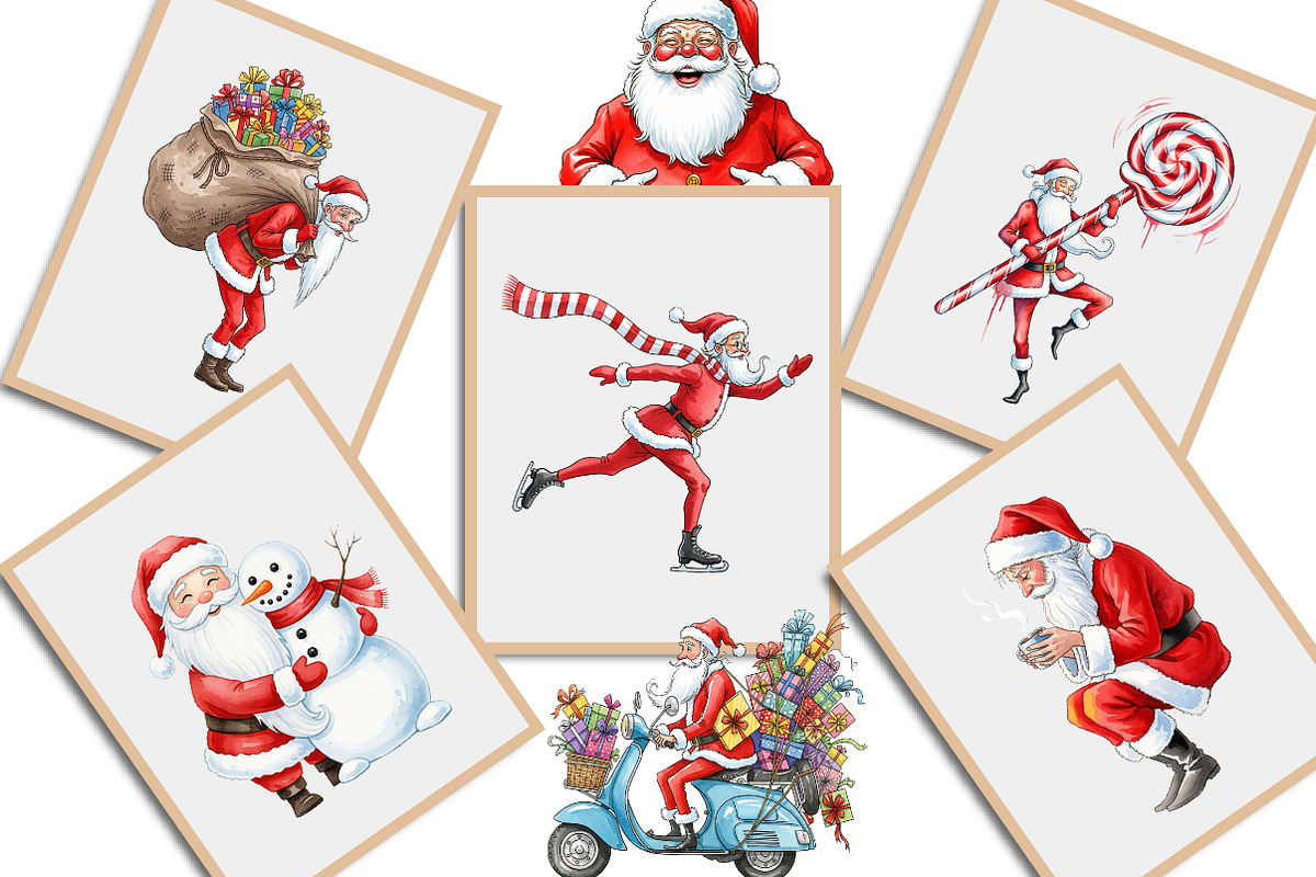 Watercolor Funny Skinny Santa Bundle, an Illustration by Creative Art (Photo 9 of 10)