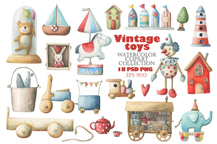 Vintage clipart wooden toys