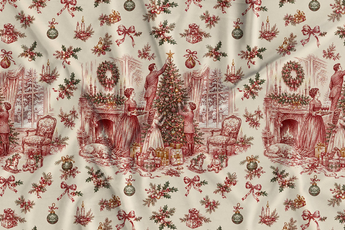 Vintage Holiday Toile Pattern Bundle, a Pattern Graphic by Olya Creative (Photo 22 of 31)