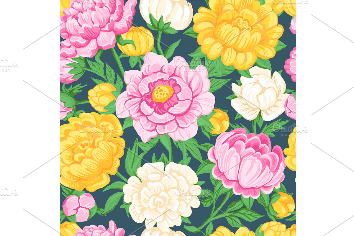 Peony botanical seamless pattern, an Object Illustration by YummyBuum
