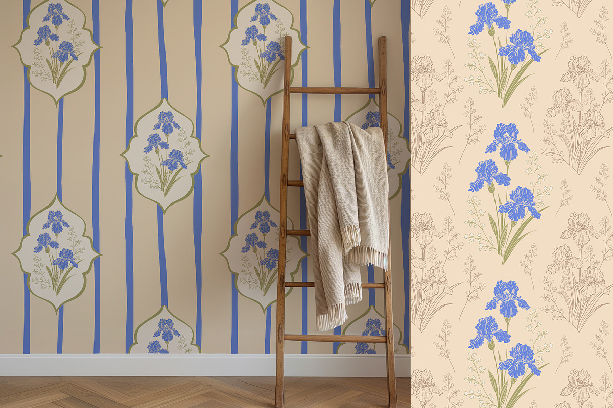 Vintage Blue Irises patterns, a Pattern Graphic by Carpet Tapete Pretzel (Photo 6 of 16)