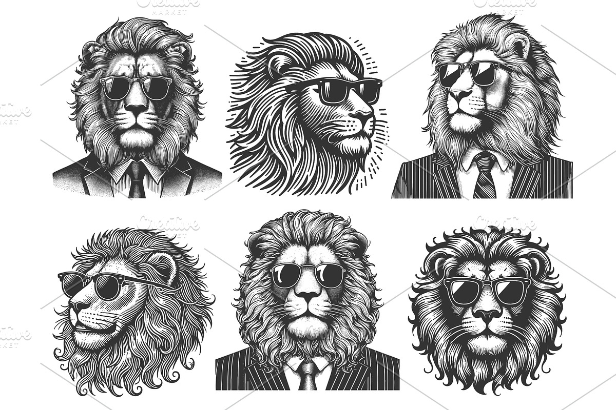 Lions in Suits and Sunglasses, an Animal Illustration by AlexArt