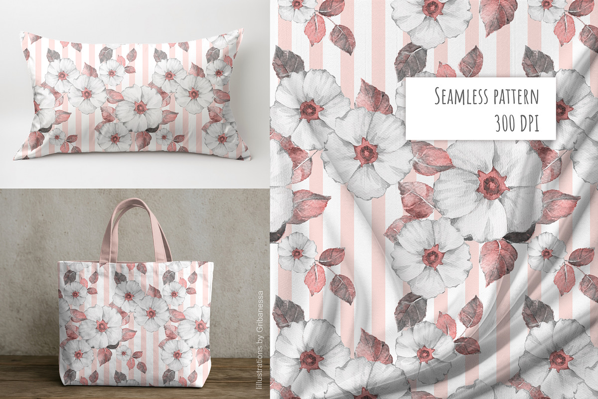 Floral Stripe Watercolor Pattern, a Pattern Graphic by Gribanessa (Photo 4 of 4)