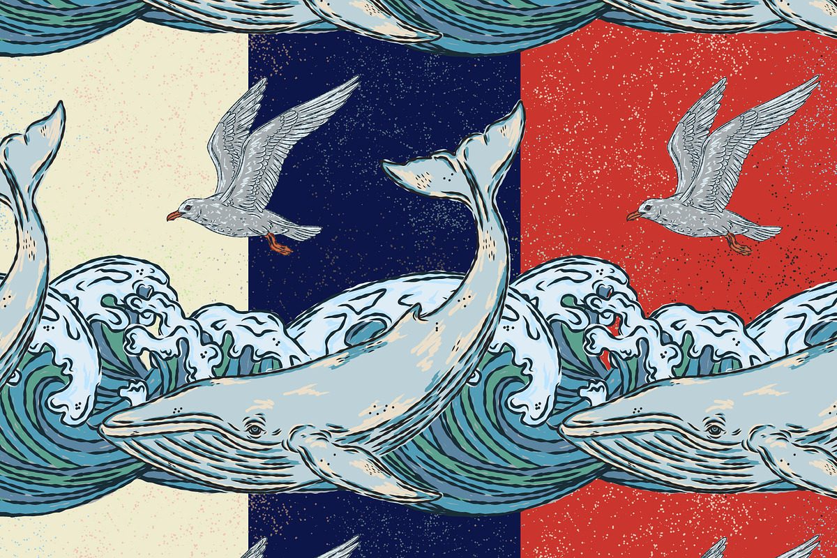 Whale, Waves, Seagull, a Pattern Graphic by NayaChu (Photo 1 of 9)