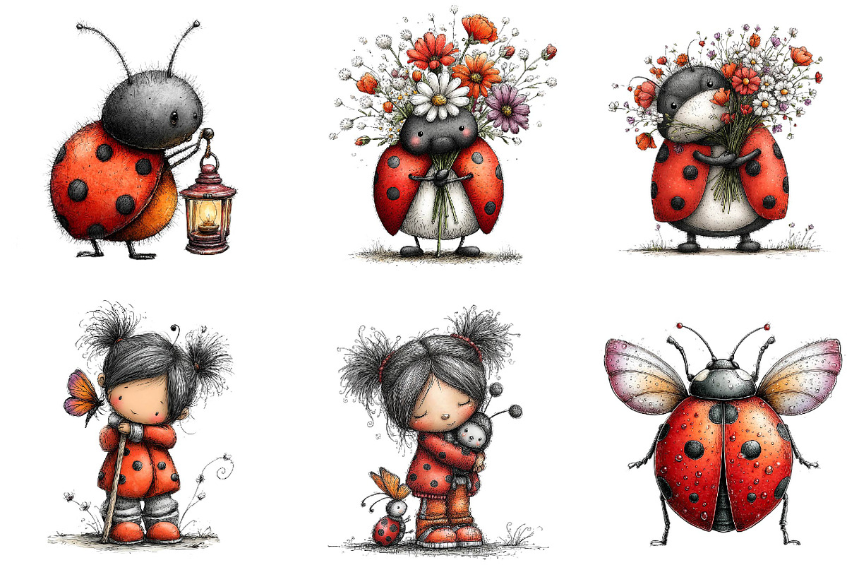 Whimsical spring ladybug clipart, an Illustration by CreationArt (Photo 4 of 7)