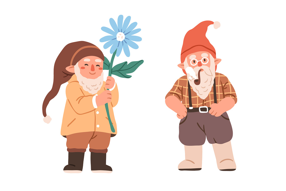 Cute cartoon gnomes, dwarfs set, an Illustration by Good Studio (Photo 2 of 7)