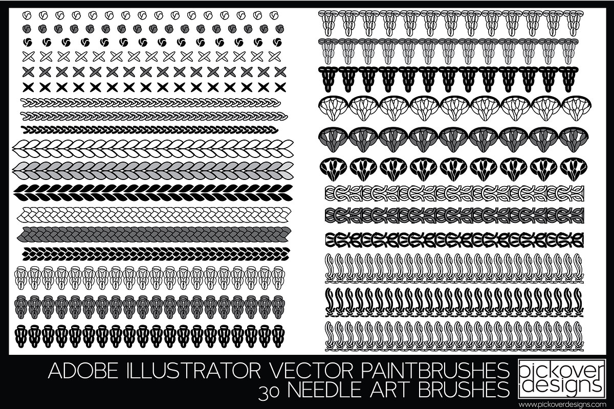 30 Needle Art Brushes - Illustrator, a Brush Add-On by Pickover Designs (Photo 1 of 4)