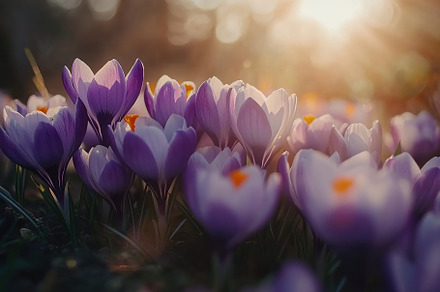 Spring crocus flowers with sun rays, a Nature Photo by AlyaAnd