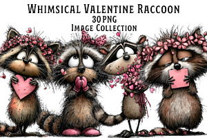 Whimsical Valentine Raccoon Clipart, an Illustration by Dream Creation