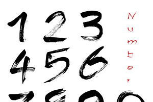 Numbers 0-9 Written With A Brush.