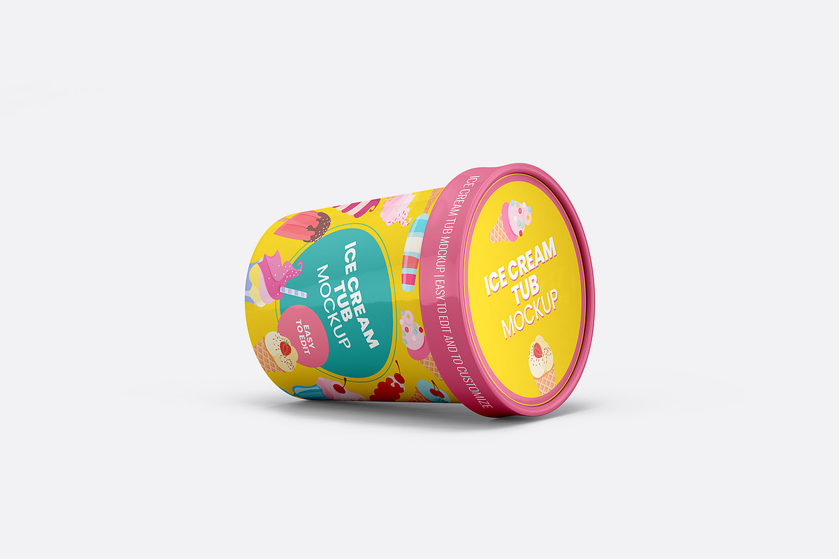Ice Cream Tub Mockup - 8 views, a Packaging Mockup by Illusiongraphic (Photo 6 of 19)