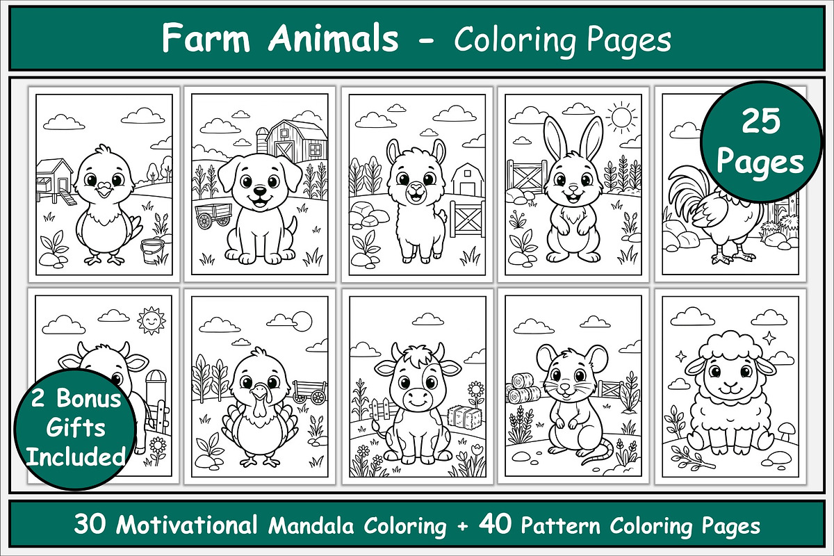 Farm Animals Coloring Pages, an Animal Illustration by Lamia Emad (Photo 1 of 5)