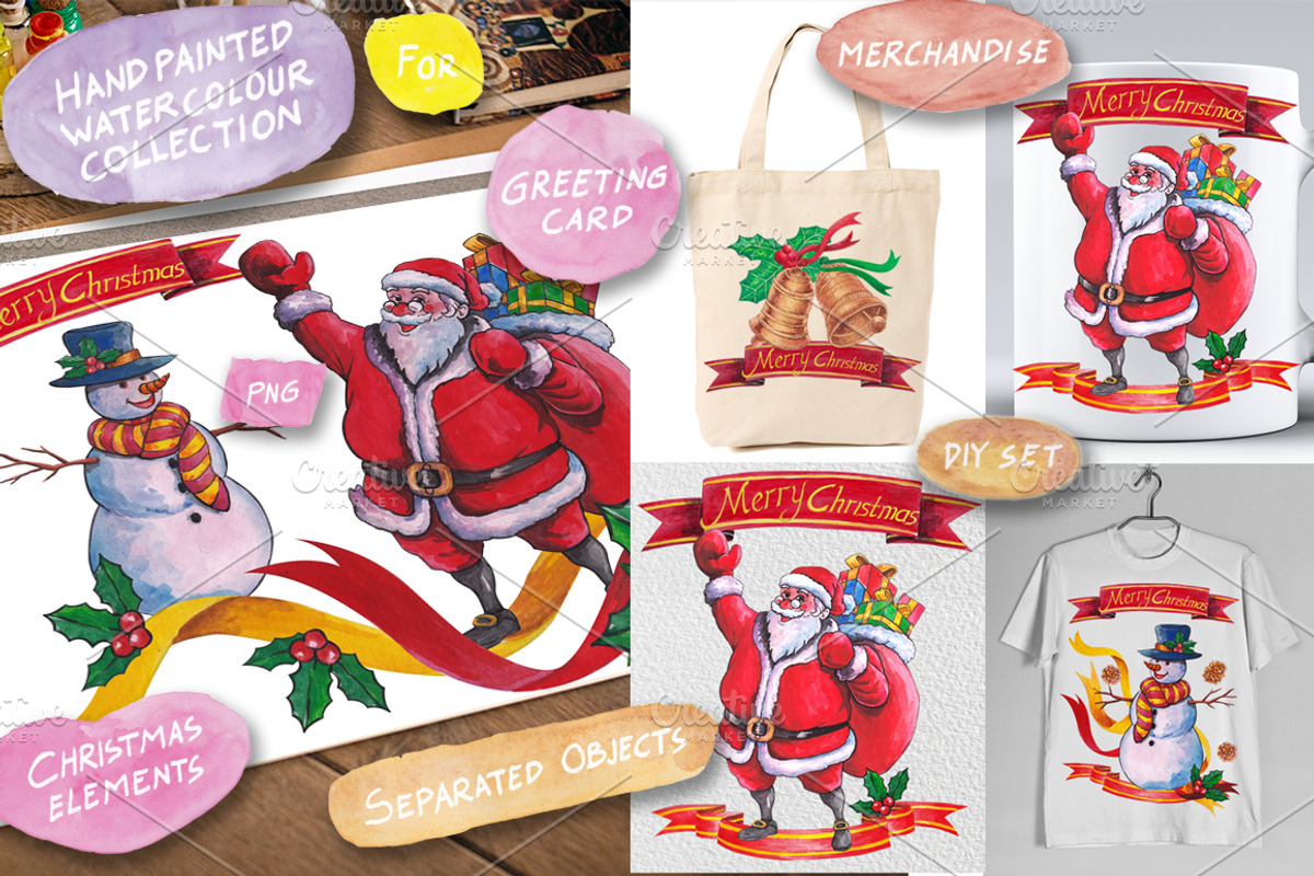 christmas watercolour elements, an Illustration by TwonTwo Studio (Photo 1 of 3)