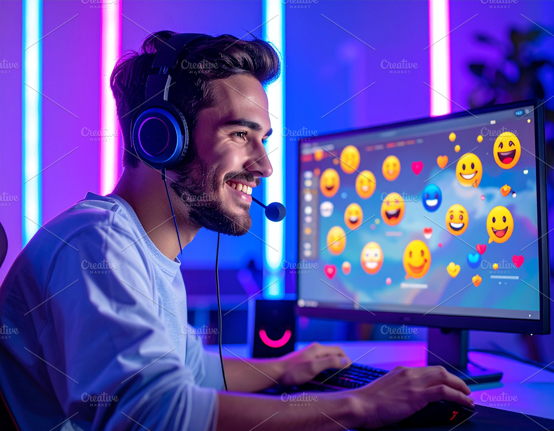 Streamer interacting with live chat with his followers, a Person Photo by DanFLCreativo