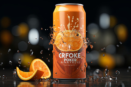 Liquid orange fizzy packaging can mo, a Food & Drink Photo by Pixeness