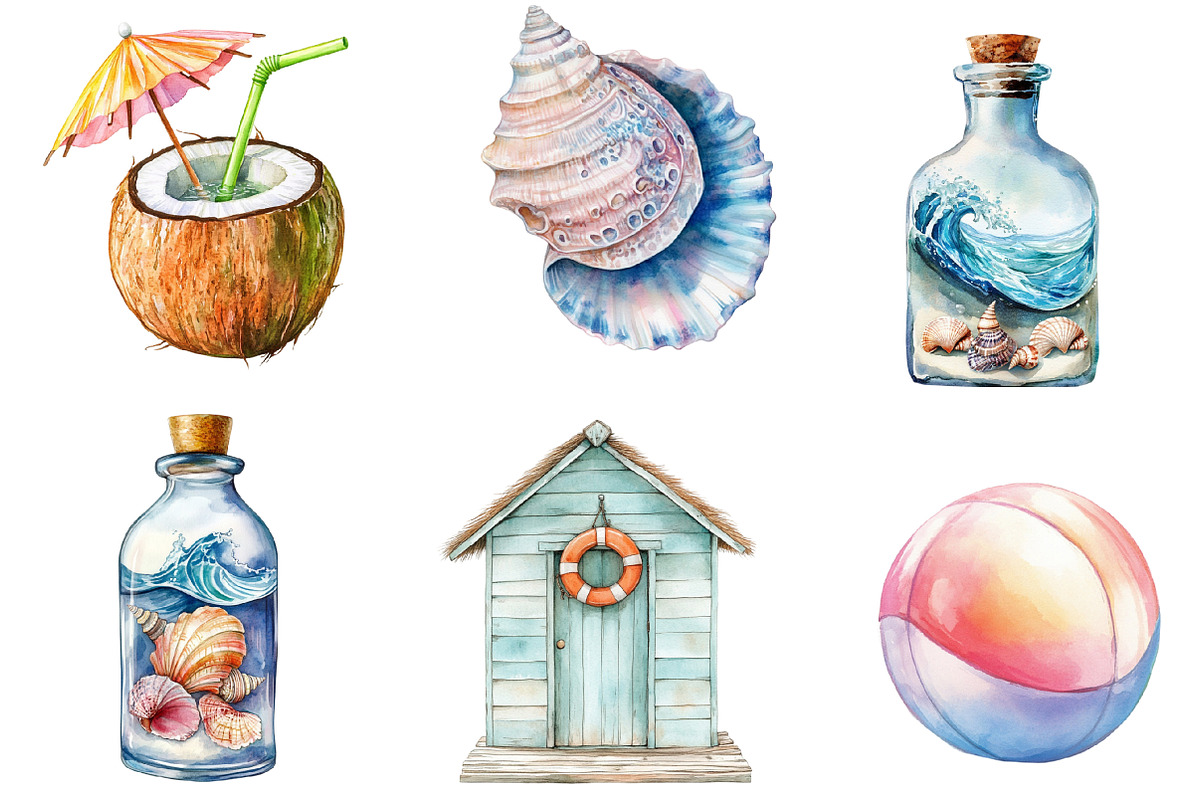 Beach Summer Pastel Clipart PNG, an Illustration by SinaCreation (Photo 3 of 5)