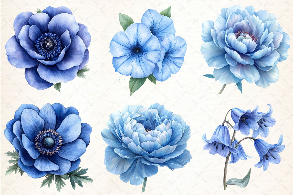 Blue Flowers Clipart, an Illustration by DreamCafeArt (Photo 4 of 7)